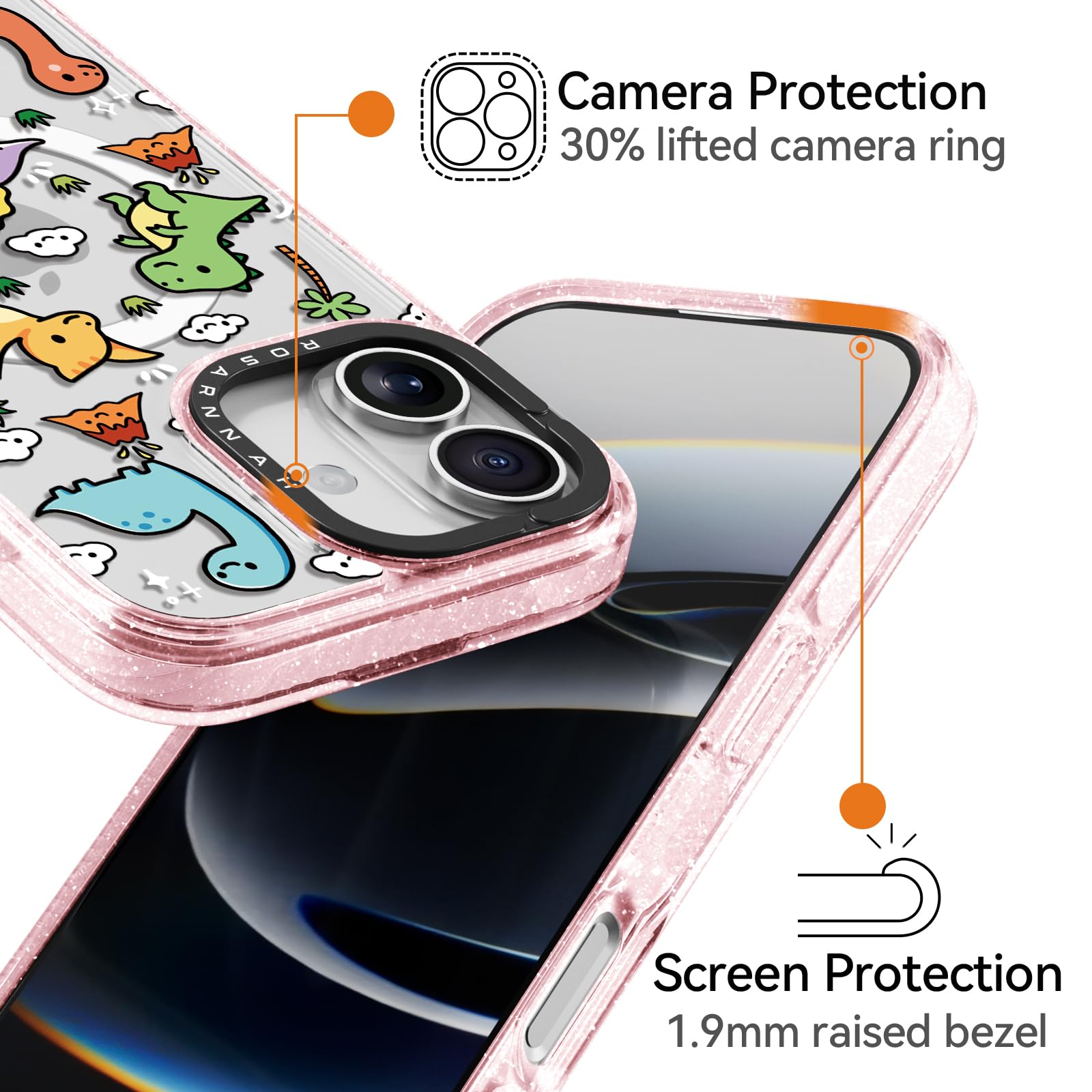Rosarnnah Bonita funda para iPhone, compatible con Magsafe, duradera, a prueba de golpes, caída de 6.5 pies, divertido diseño de dinosaurio bebé para iPhone (6.1 pulgadas), rosa brillante