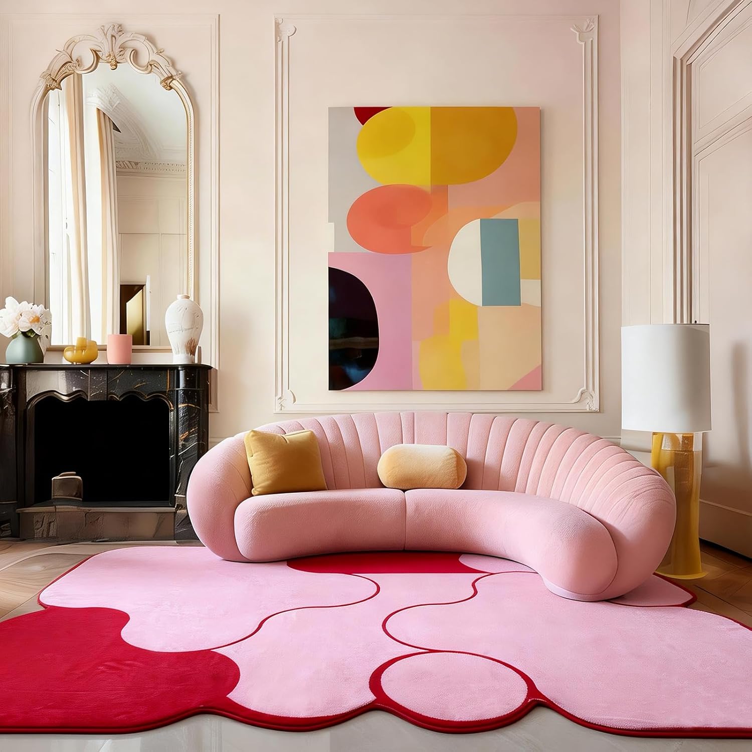 Small Light Pink Rug 5x7, Throw Rugs Washable Pink Rugs Carpet for Bedroom Girls Living Room, Irregular Shaped Foldable Fluffy Backing Non-Slip, Kids Y2K Home Decor (Pink, 5' x 7')