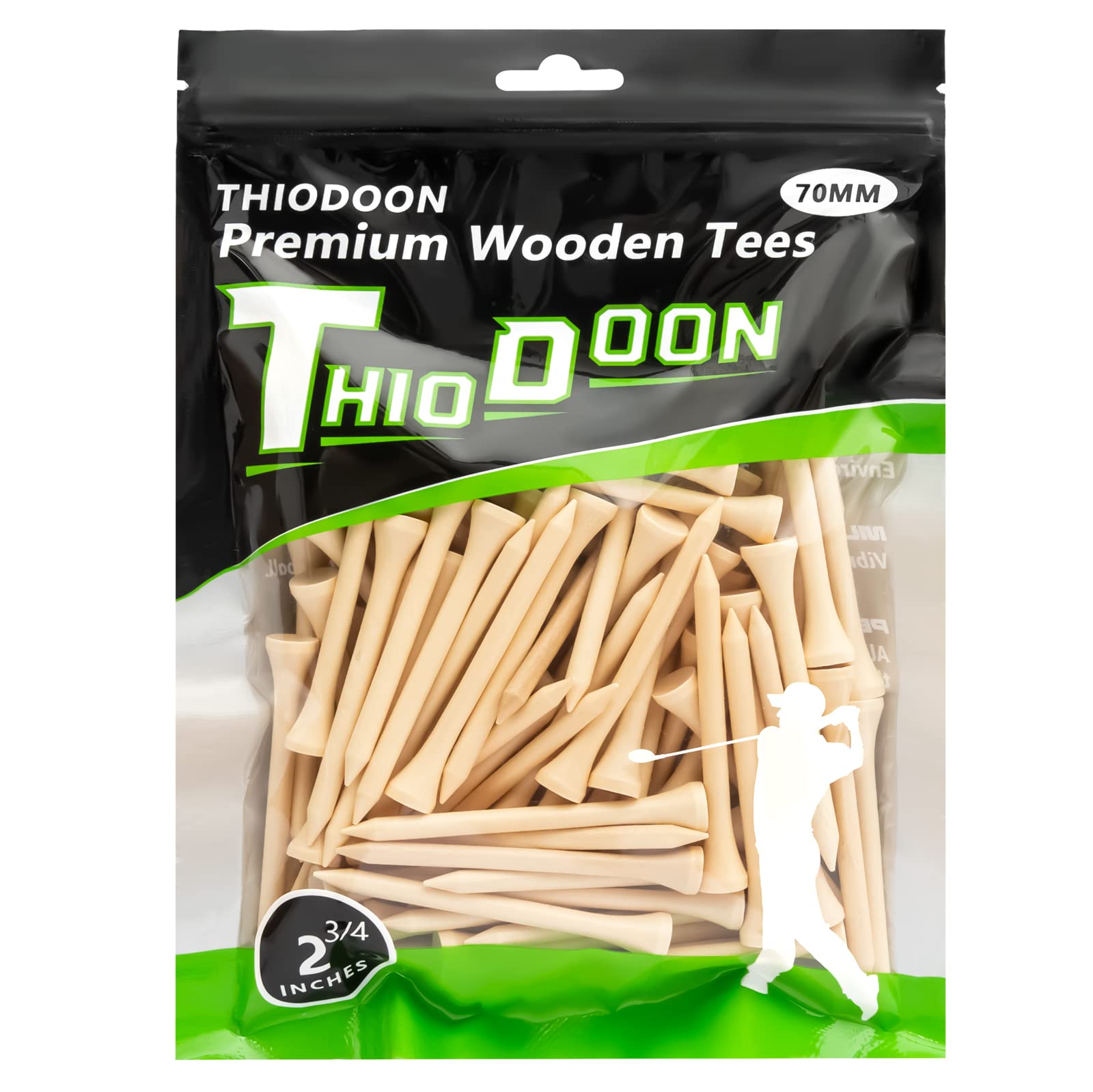 THIODOON Golf-Tees,70mm weniger Reibung, Holz-Tees, Training für Golfspieler, professionelle Golf-Tees aus Naturholz, 100 Stück Holz