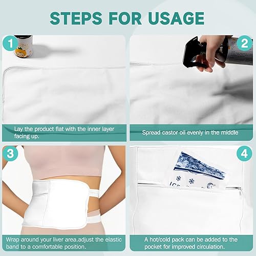 Miniatura 2 de Paquete de 3 unidades de aceite de ricino, paquete de aceite de ricino orgánico reutilizable para estreñimiento, correa elástica ajustable, algodón