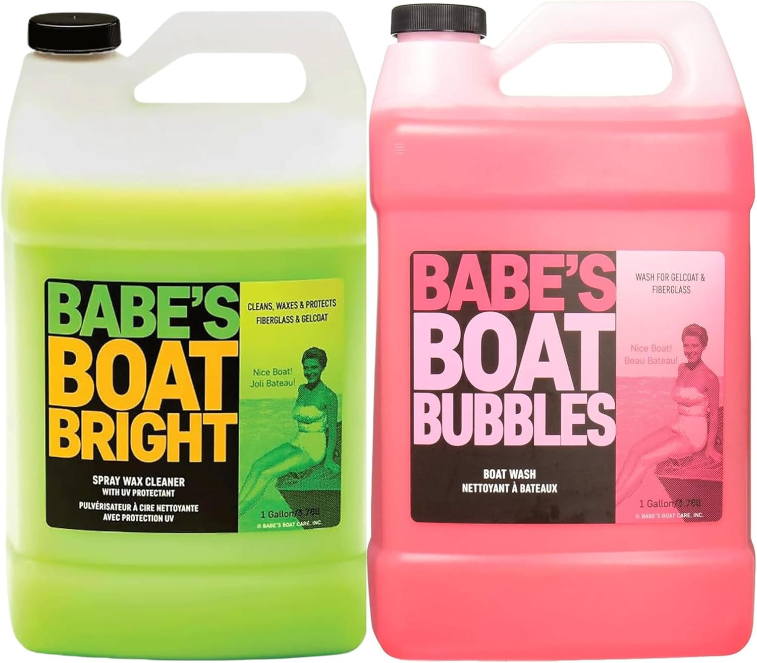 Babe’s Boat Bubbles & Boat Bright Bundle – High-Suds Boat Wash Soap + Spray Wax Cleaner | Clean & Shine Gelcoat, Fiberglass & Glass | Gallon Size Marine Detailing Kit with UV Protection