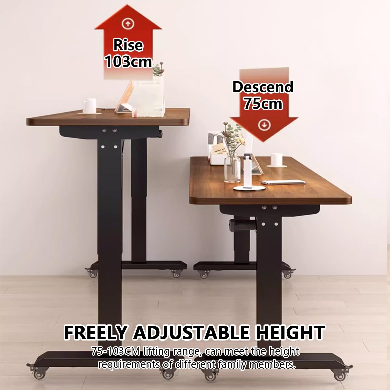 Table De Lit Mobile électrique ITETONE - Plateau Inclinable, Hauteur Réglable 75-120 Cm, Roulettes - Pour Maison, Bureau, Hôpital
