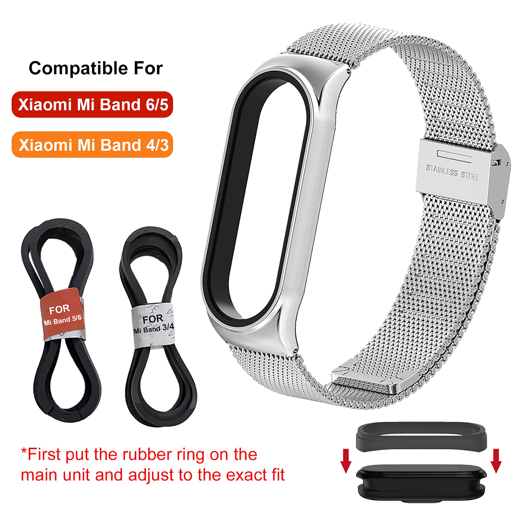 BDIG Compatibile con Xiaomi Mi Band 5, cinturino in metallo MiBand 4/3, cinturino di ricambio impermeabile in acciaio inox, accessorio per orologio Xiaomi Mi Smart Band 5