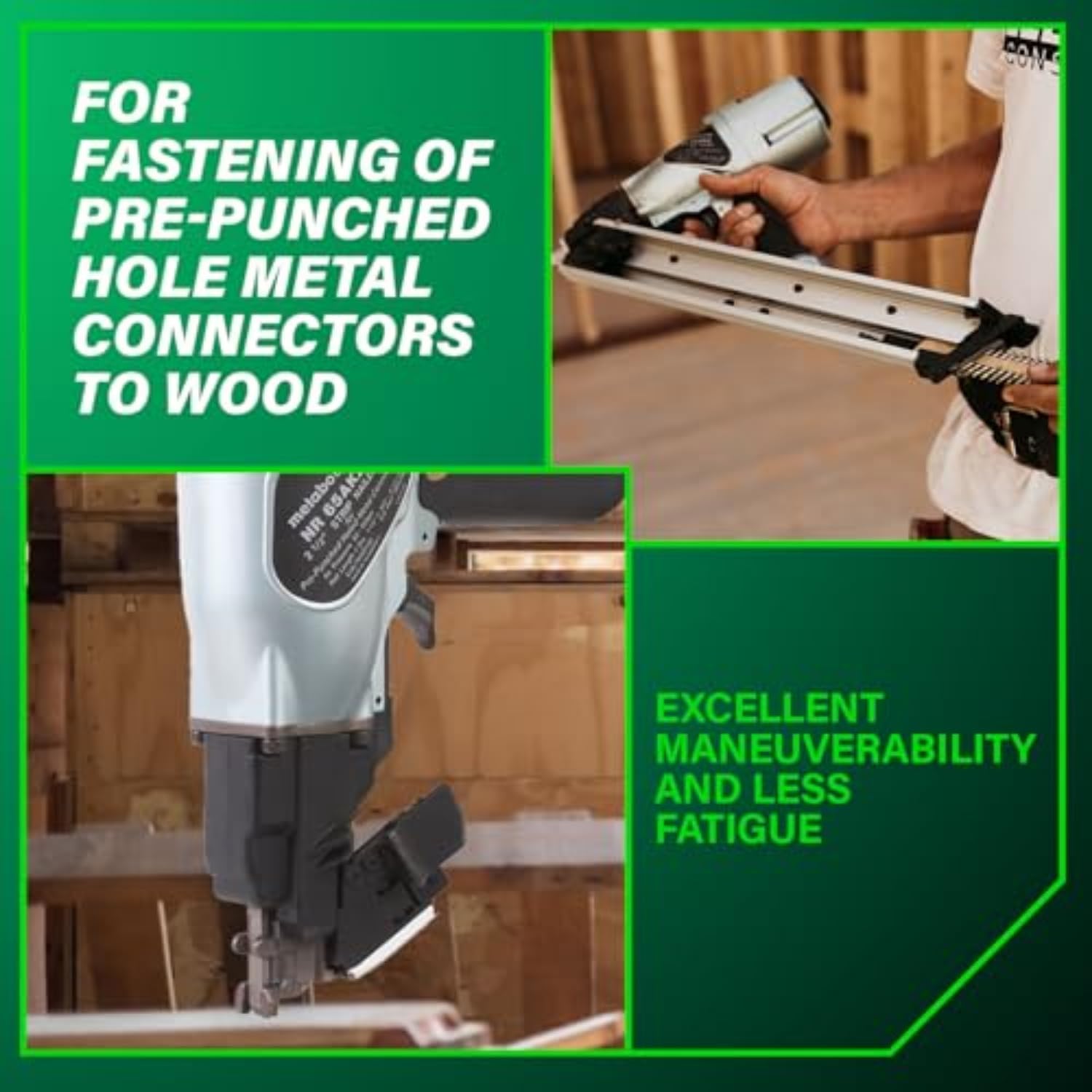 Metabo HPT Strap-Tite Strip Nailer, Pro-Preferred Pneumatic Power Nailers for Metal Connectors, Lightweight 6.4 lbs Fastening Tool, 36° Precision Fastening System, 1-1/2″ to 2-1/2″ Fasteners, NR65AK2