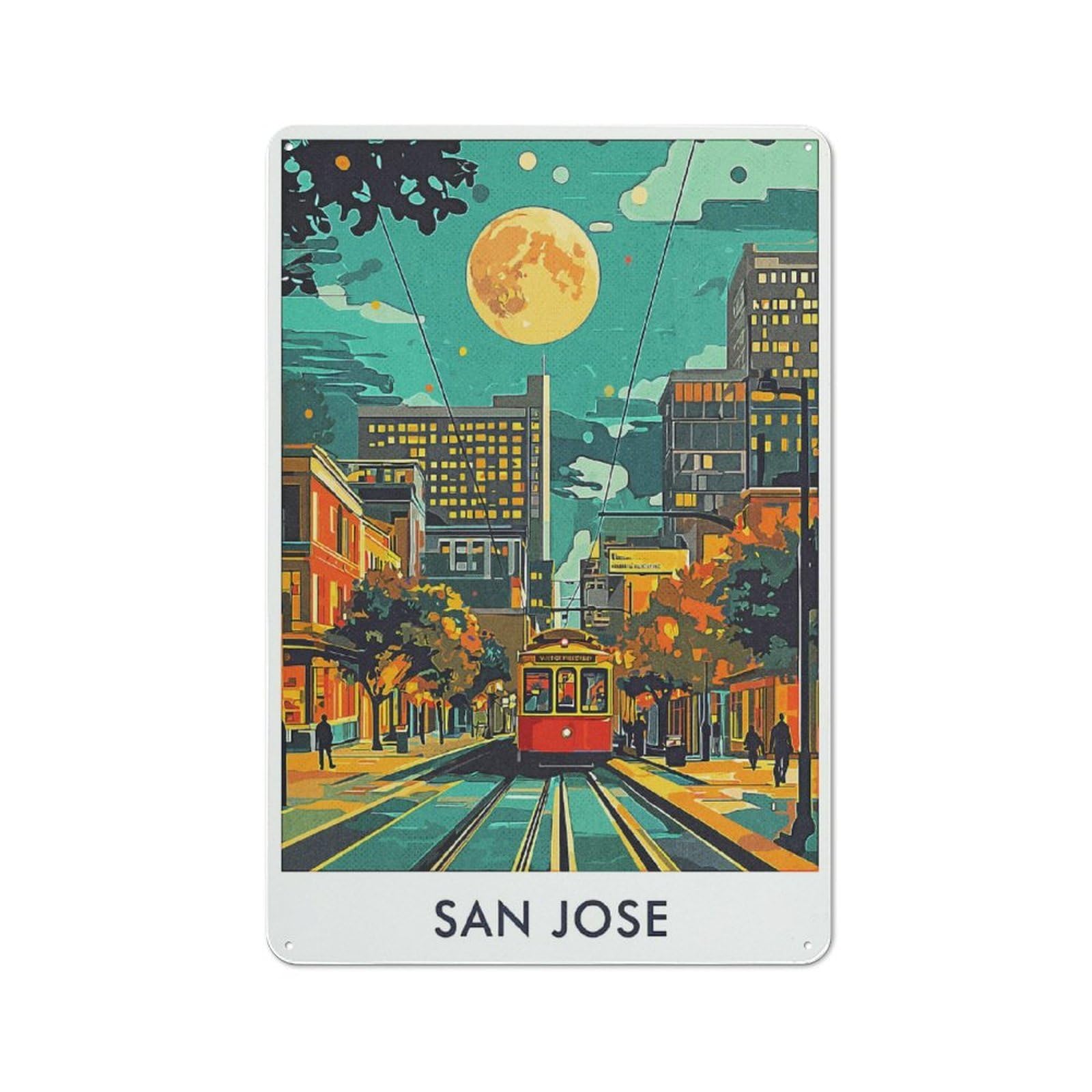 Junmoney Style-22 Tin Wall Plaque 30X20cm With San Jose Night Scene For Hallway Wall, Suited To Hallway Decor Lovers, For Retro Home Interiors