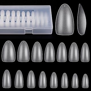 Almond Nail Tips, 300PCS Medium Almond Soft Gel Nail Tips No Filed Full Matte Acrylic Nail Tips, 15 Size Full Cover Almond Shape False Gelly Nail Tips Fake Nails for DIY Nail Salon