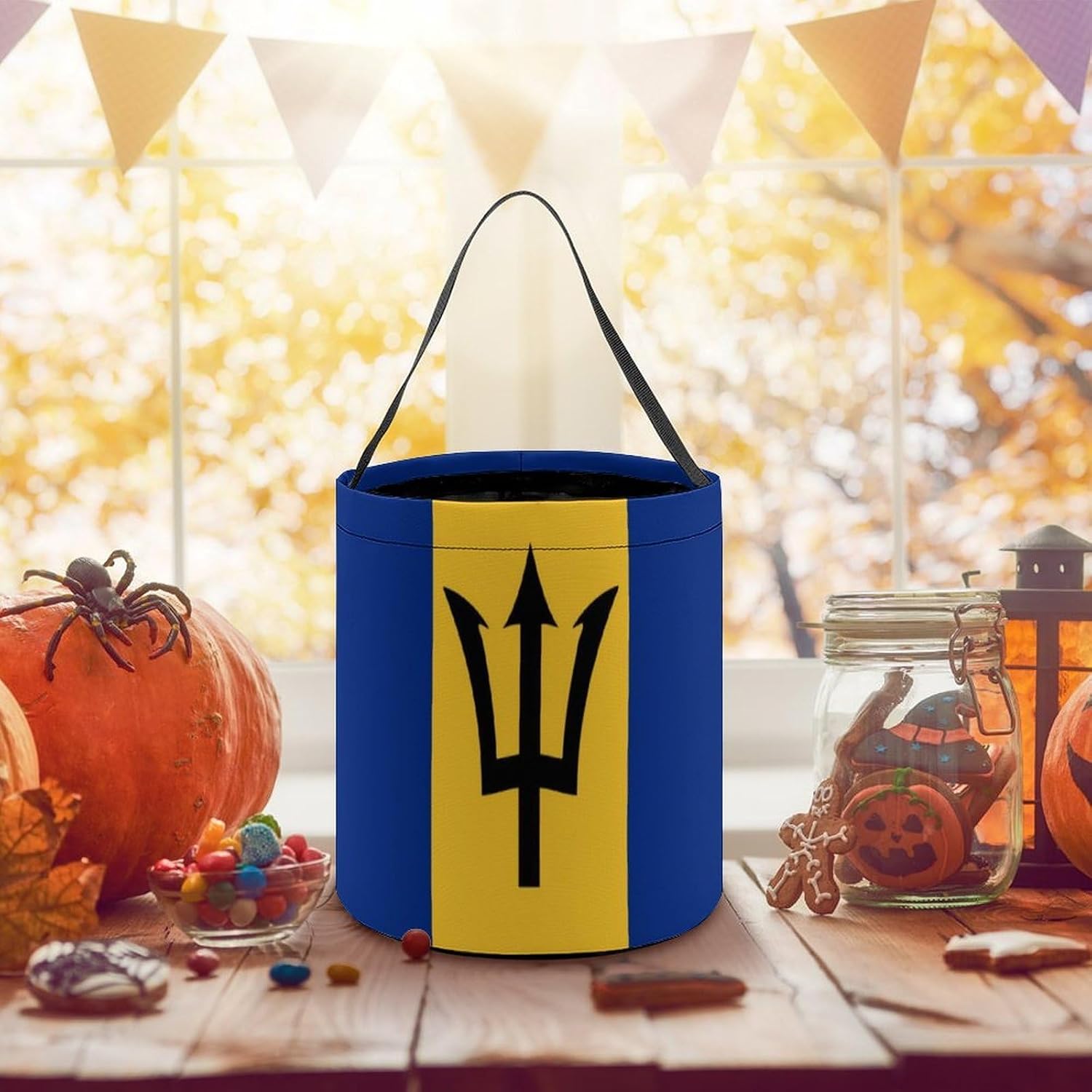 Flag of Barbados Halloween Treat Bag Reusable Candy Basket Tote Goody Bags Gift Party