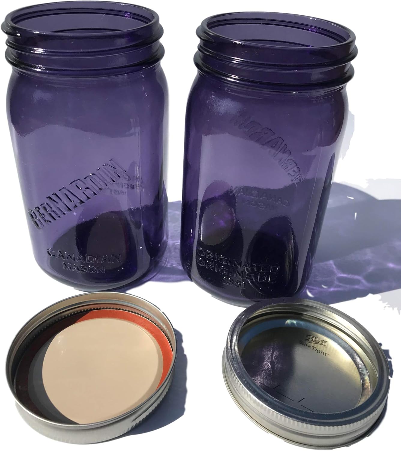 Purple Quart Mason Jars, Wide Mouth with Bernardin Logo