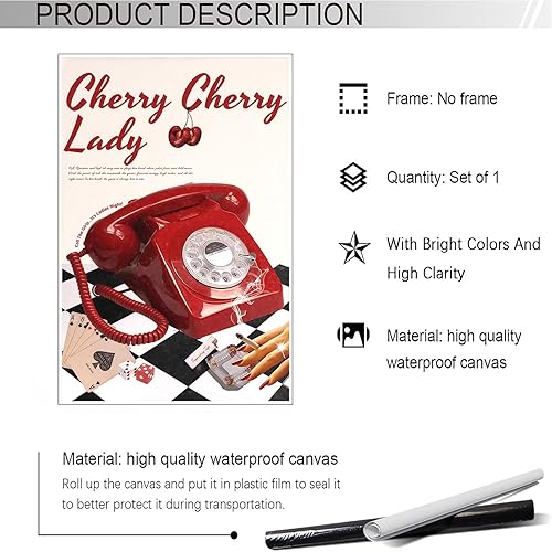 Miniatura 2 de Lienzo de cerezo de moda para pared, divertido póster de póquer de teléfono rojo de los años 70, Dopamina Preppy Dopamina Femenina, impresiones