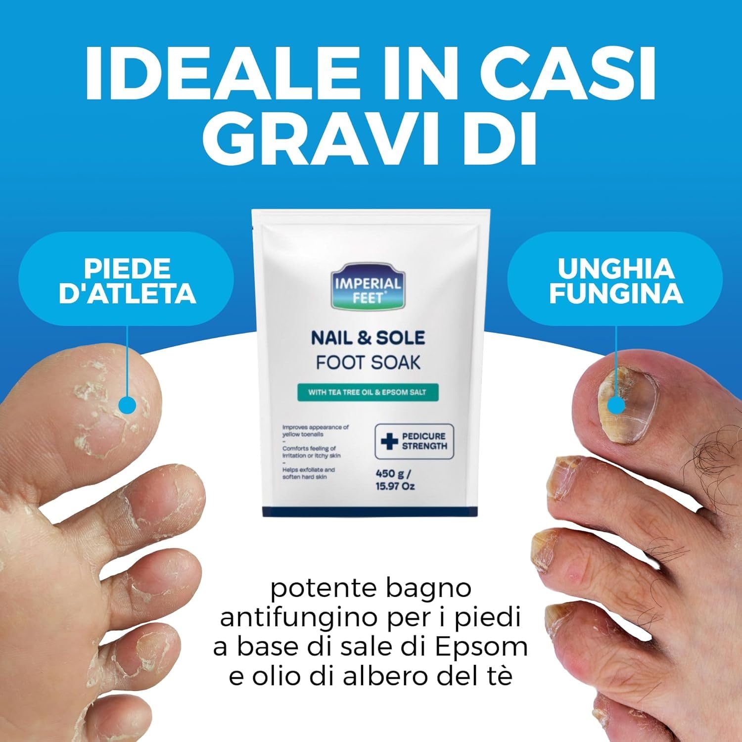 Pediluvio di Qualità con Olio di Tea Tree e Sale di Epsom | Trattamento Anti Funghi per Unghie e Piede d'Atleta | Idratante e Deodorante | Esfoliante