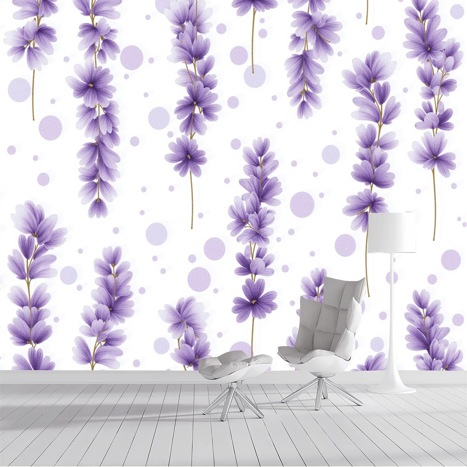Poster mural aquarelle 400x280cm et papier peint 3D panoramique violet lavande