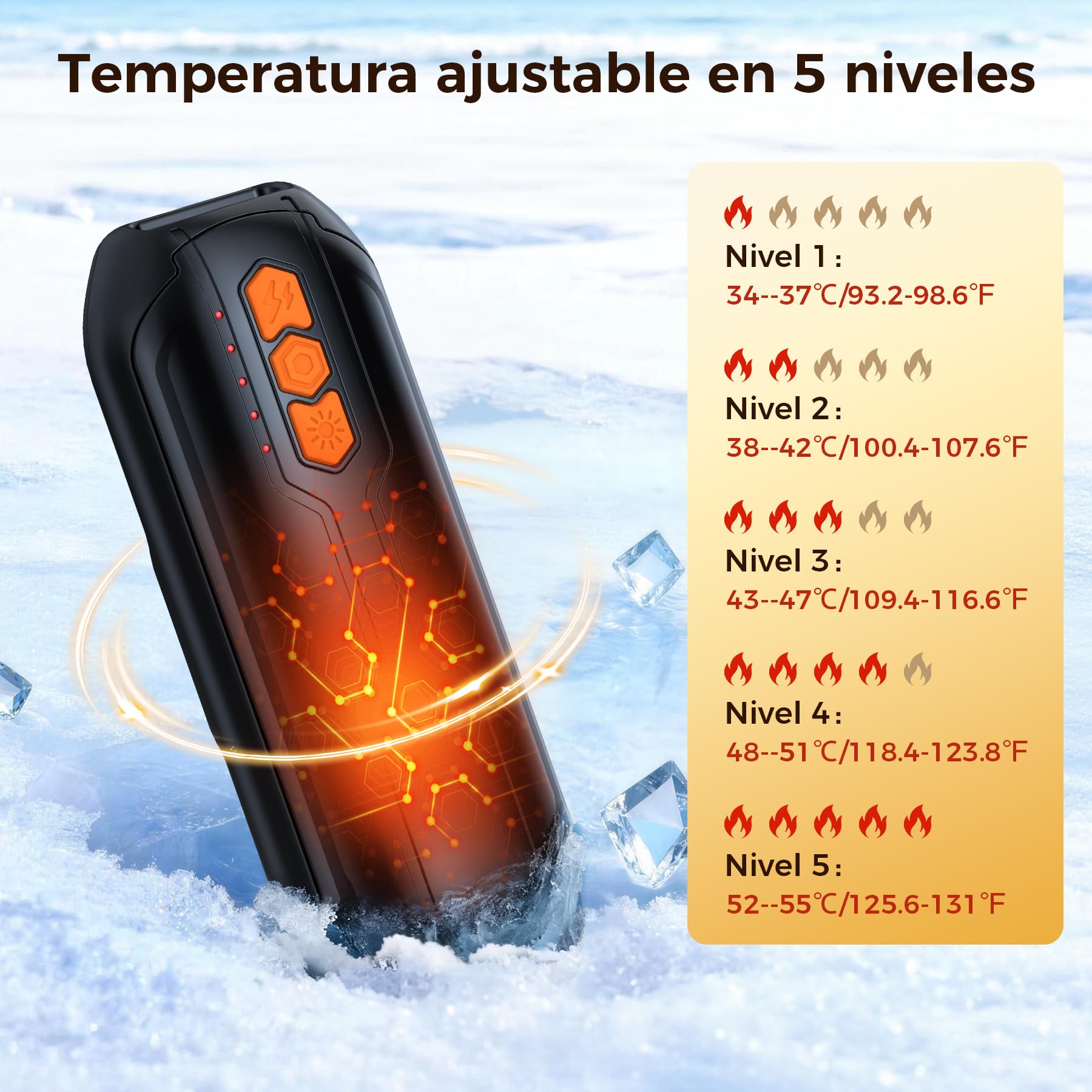 VIWAVE 2 Piezas Calentador de Manos Recargable,Calienta Manos de Bolsillo Reutilizables con LED,Calentador Electrico USB y 5 Ajustes de Temperatura,Portátil Calientamanos Regalos Mujer Hombre — view 2