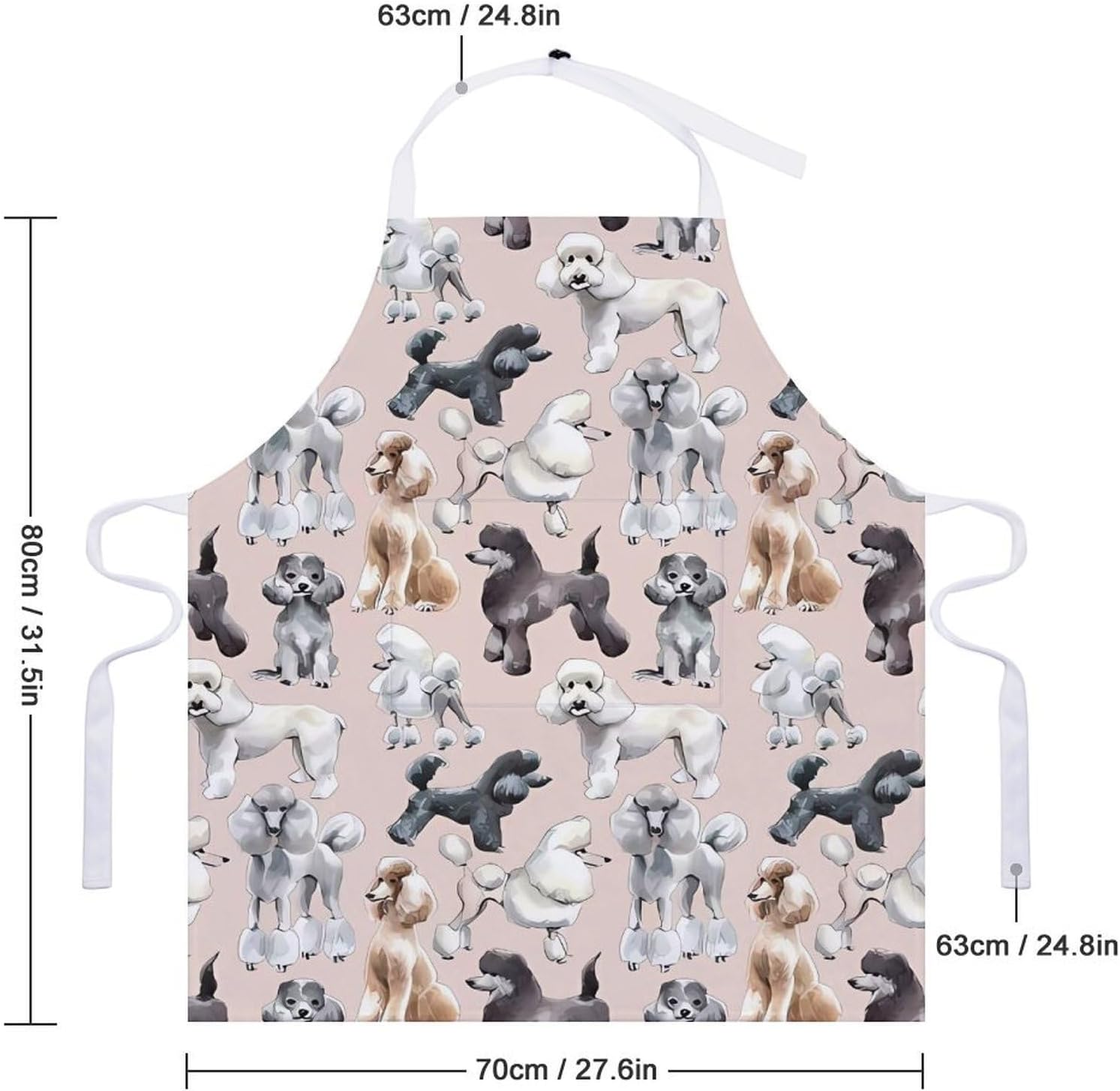 Poodles Dogs Chef Apron Cooking Kitchen Aprons with Pockets Lightweight Adjustable Bib Aprons Restaurant Waterproof Apron Waitress Waiter Pinafore for Men Women