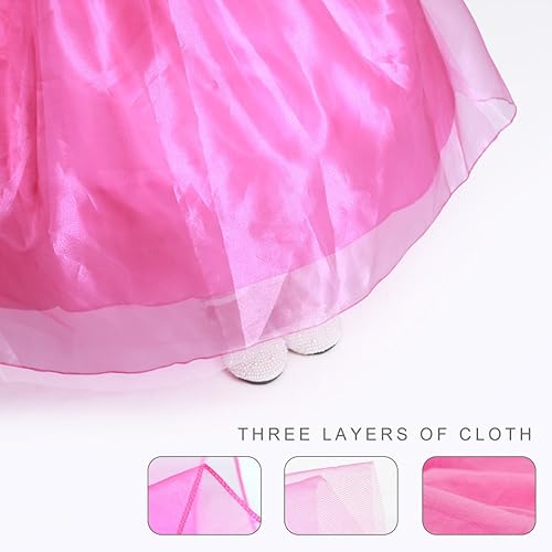 Miniatura 4 de LOEL Disfraz de princesa para niñas vestido largo de Aurora 472in 472in para 4-5 años rosa