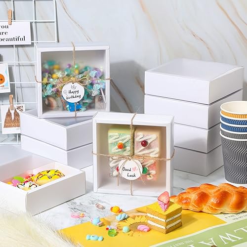 Miniatura 7 de 50 juegos de cajas rectangulares de papel kraft con ventana, cajas de jabón caseras, caja de estraza con etiquetas en blanco y cuerda de yute para