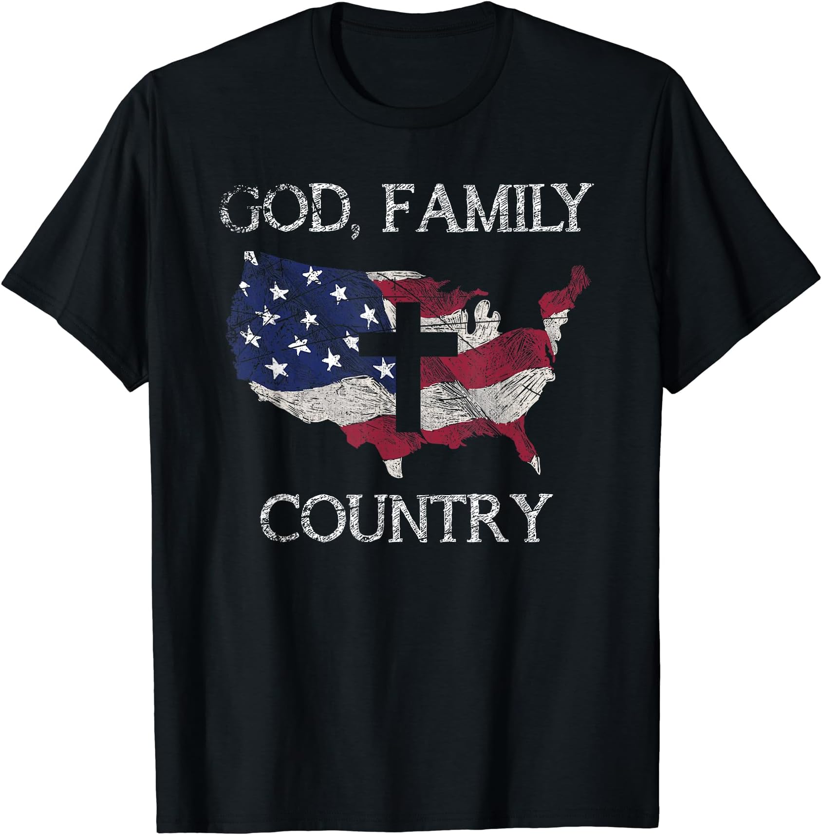 Prayer Christian Gifts & TeesGod Family Country Cross Christian Gift USA Prayer T-ShirtOEKO-TEX STANDARD 100