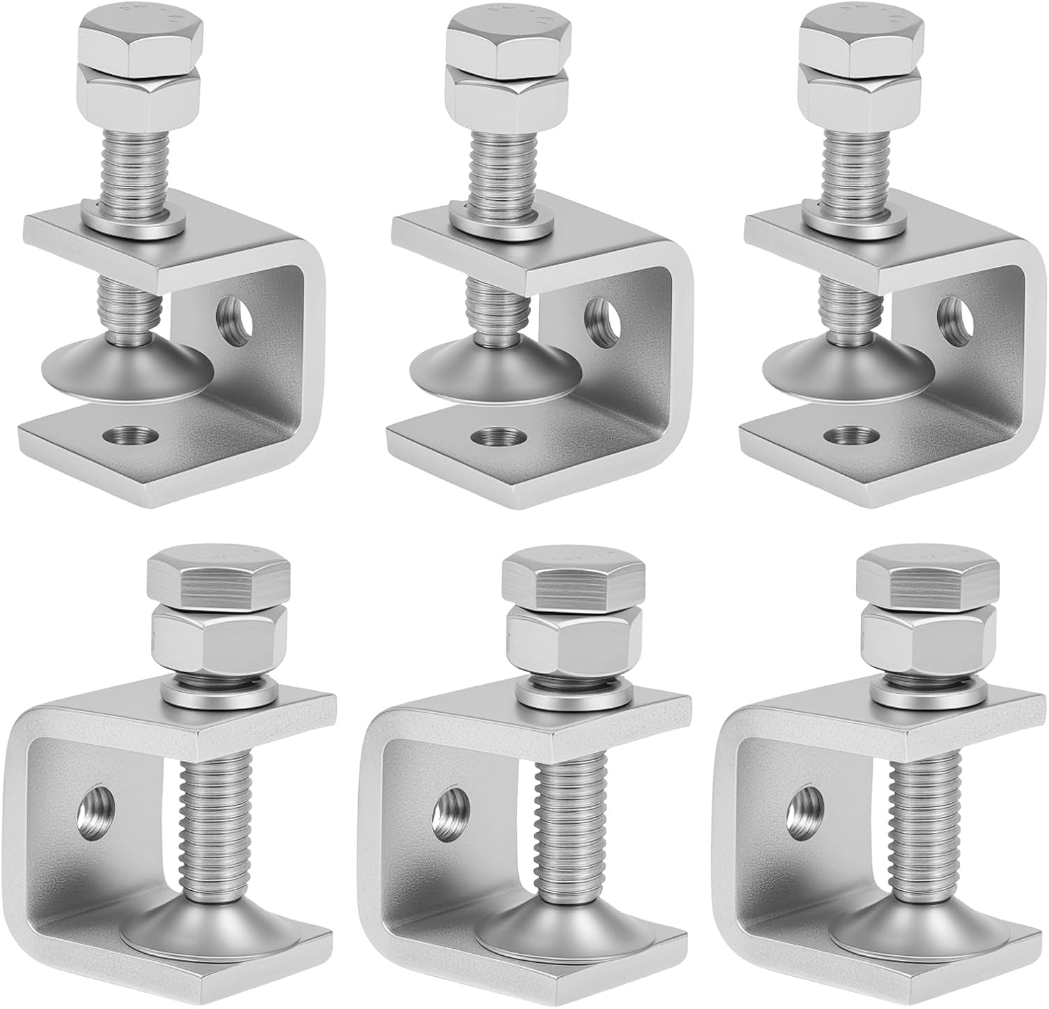 304 Stainless Steel C Clamps Mini 0.8 Inch for Mounting, Heavy Duty Metal U Clamps for Metal Working, Small Desk Clamp with Stable Wide Jaw Opening & Protective Pads/I-Beam Design(6Pcs)