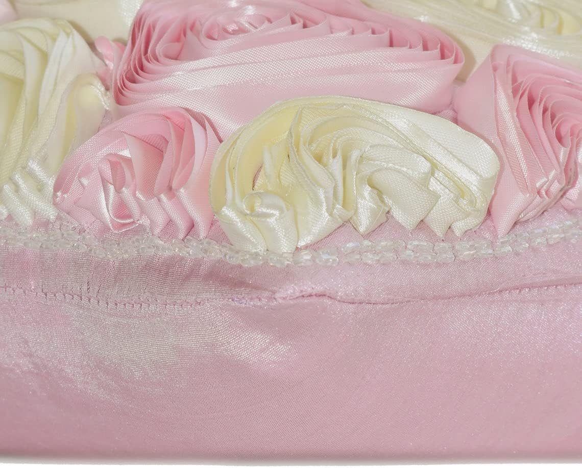 The HomeCentric Pink Lumbar Pillow Cover, Ribbon Ivory and Light Pink Rose Flower Pillows Cover, 12x16 inch (30x40 cm) Lumbar Pillow Cover, Rectangle Silk Lumbar Pillow Cover, Floral - Blossom Bloom