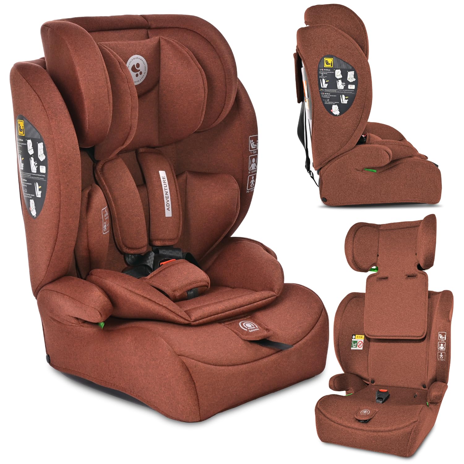 Lorelli Auto Kindersitz 9-36kg Adventure i-Size 76-150 cm, mitwachsender Autositz für Kinder, Babysitz, Autokindersitz, Einstellbare Kopfstütze, 5-Punkt-Sicherheitsgurt, ginger