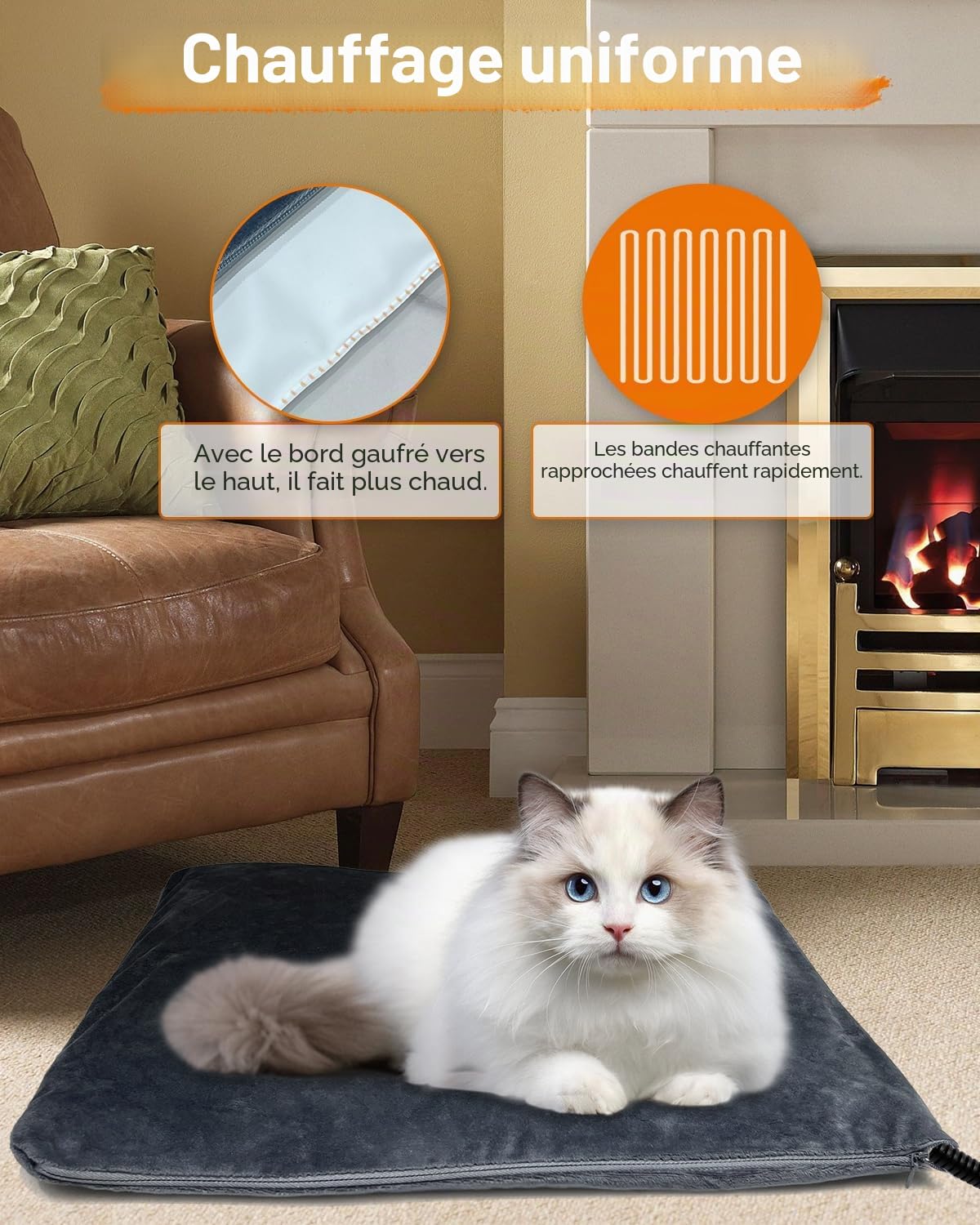 Tapis Chauffant Chien Chat, 9 Réglages de Température, 4 Contrôle des Temps | Couverture Chauffante Chat, Imperméable Coussin Chauffant Electrique pour Animaux Cordon Anti Morsur,45 x 45 cm