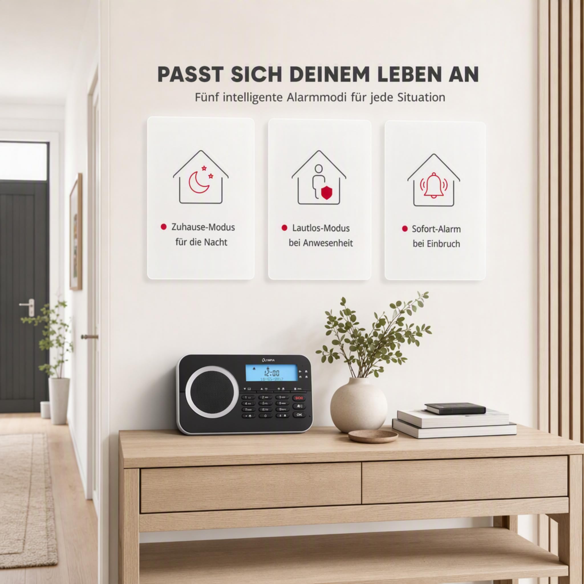 Olympia Protect 9761 Alarme Alarme de Maison GSM Set de 4 Porte/Fenêtre Contacts 1 Mouvement Selder Télécommande, Noir