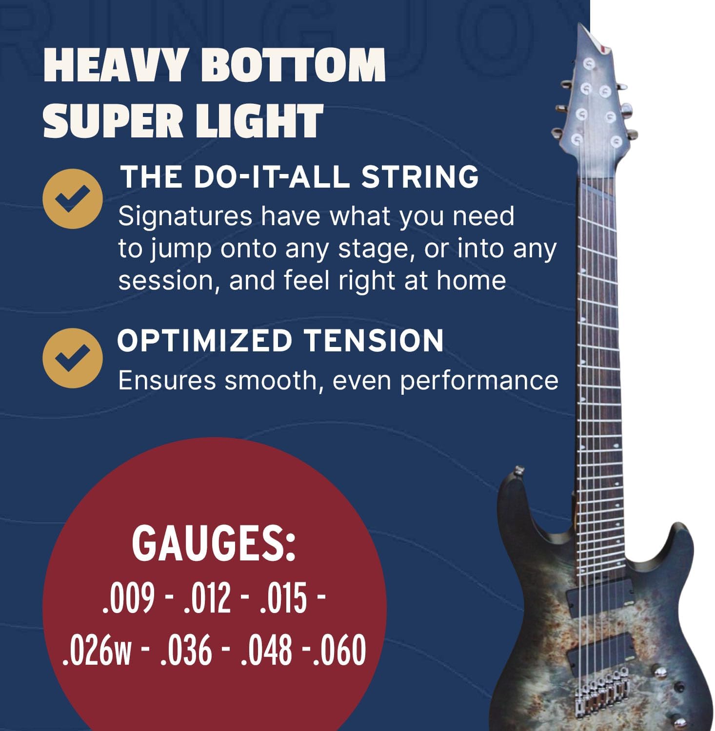 Stringjoy 7-String Heavy Bottom Super Light Gauge Signatures Nickel Wound Electric Guitar Strings 9-60, HVY97, Exceptional Balance & Tone, Electric Guitar 7 String Set, 2-Pack