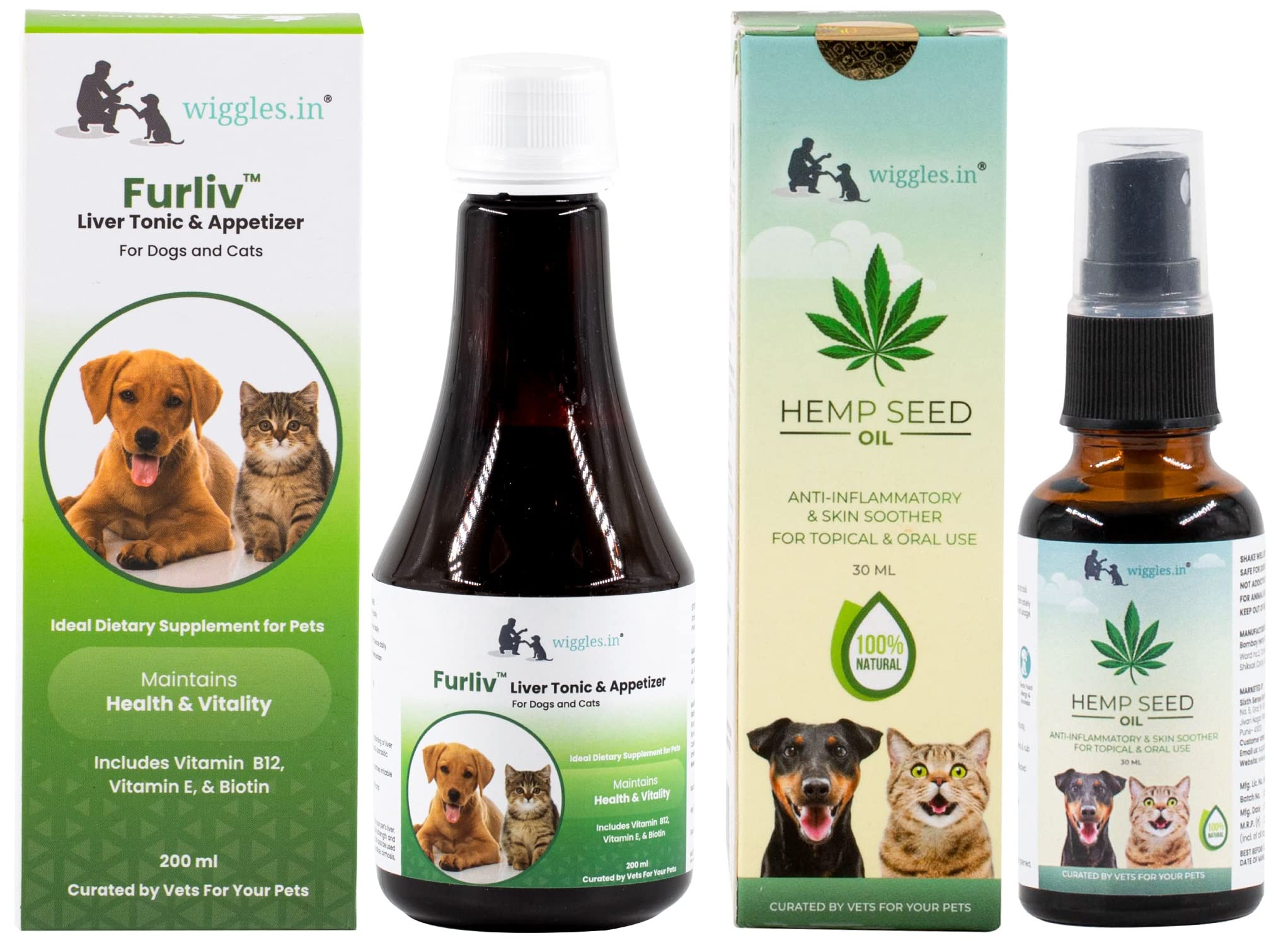 WIGGLES Liver Tonic for Dogs & Hemp Seed Oil for Dogs, 200ml & 30ml - Multivitamin Appetizer Pet Syrup with Stress Calming Massage Oil (Pack of 2) (B0B6Q1V278) Amazon Price History, Amazon Price Tracker