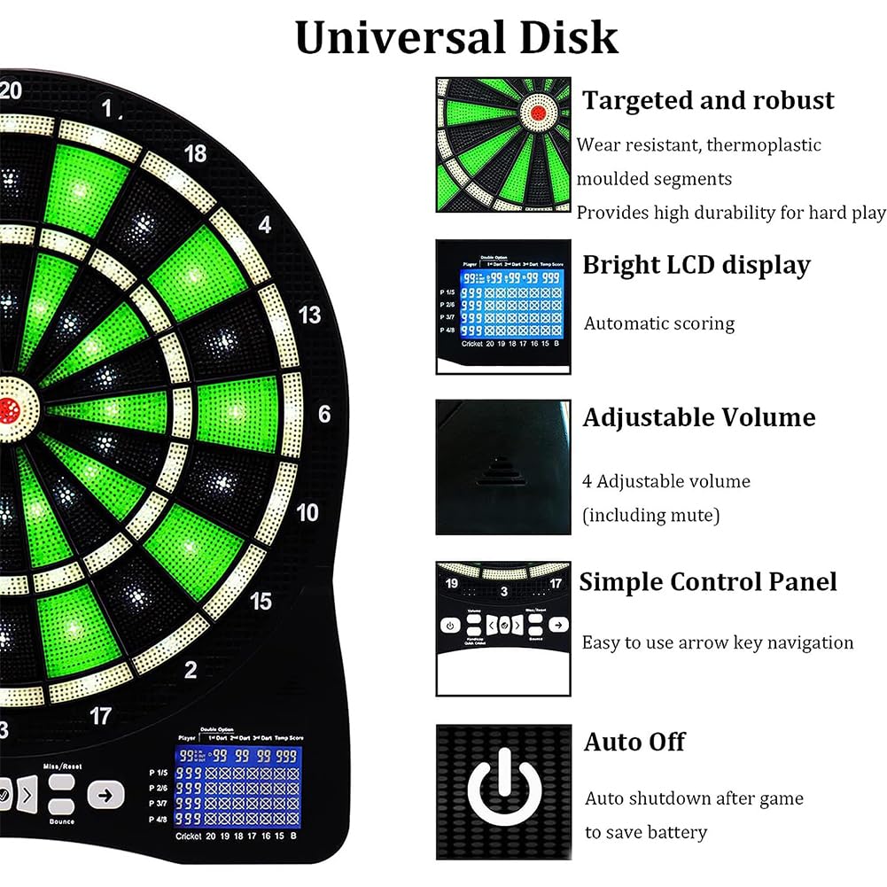 Bersaglio elettronico con punteggio automatico, tabellone segnapunti integrato e freccette luminose con punta morbida, perfetto per casa, bar e sale giochi