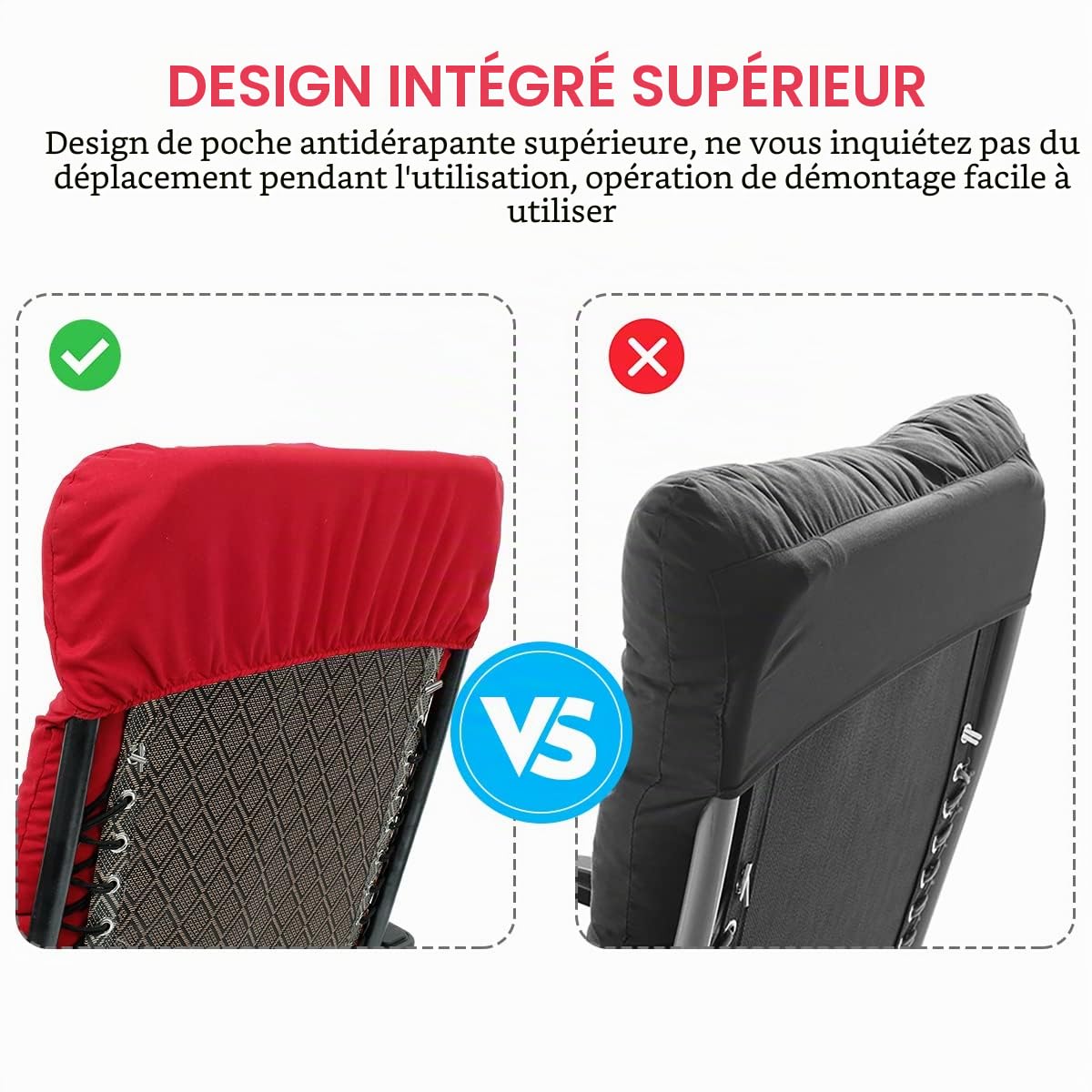 Coussin de Chaise Longue Bain de Soleil, Coussin Transat Jardin Exterieur avec Capuche Antidérapante, Coussin Matelassé Chaise Longue Épais, Coussin Transat pour Fauteuil Relax Lounge (Rouge)