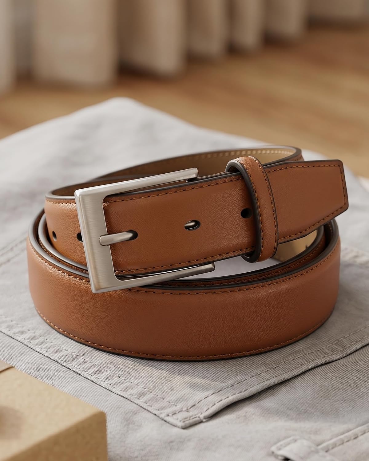 CHAOREN Men's Leather Belt 2 Pack - 1 3/8" Dress Belt for Business & Casual