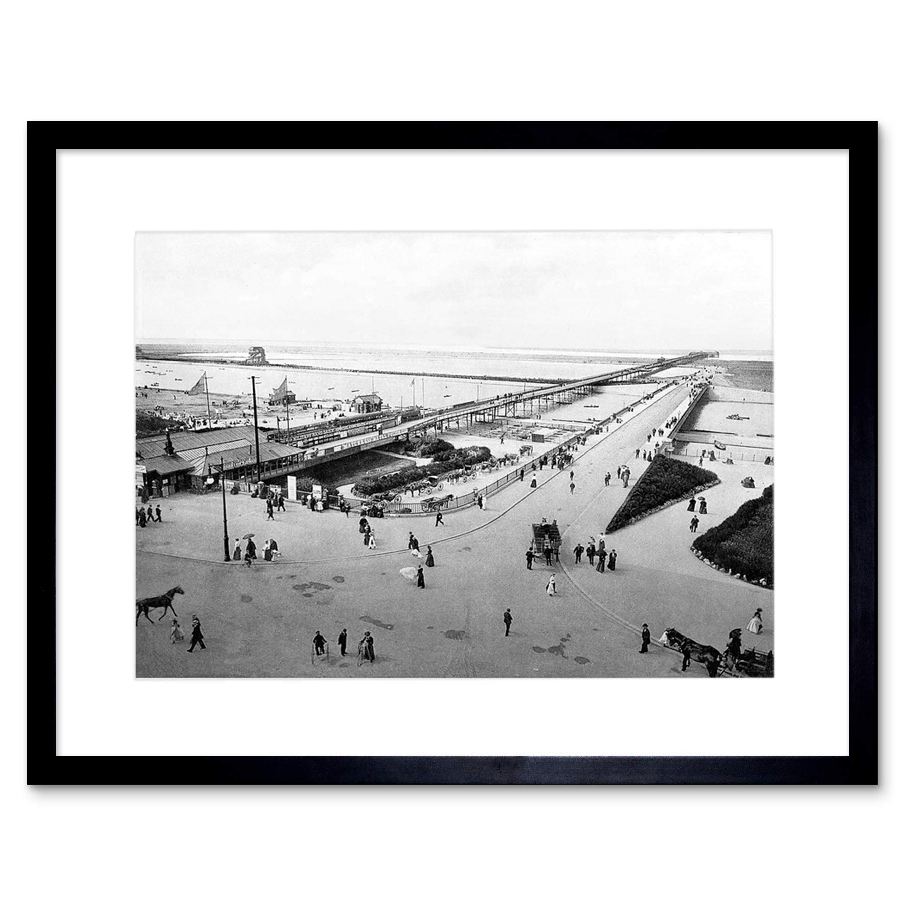 Wee Blue Coo Pier And Bridge Southport Vintage History Old BW Framed Wall Art Print