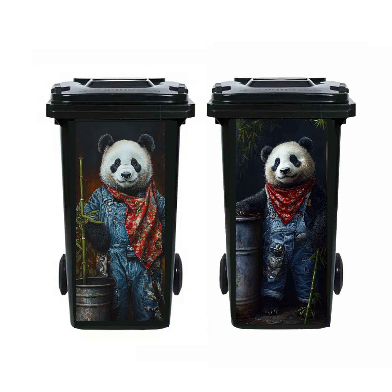 Nouiroy 2Pcs Donkey Dustbin Sticker Decals,14.57×32.28in Raccoon Wheelie Bin Stickers Self Adhesive Panda Peeking Decal for Door Trash Cans Bins Driveway Garden Outdoor Patio Decor (Panda&Bamboo) — image 1
