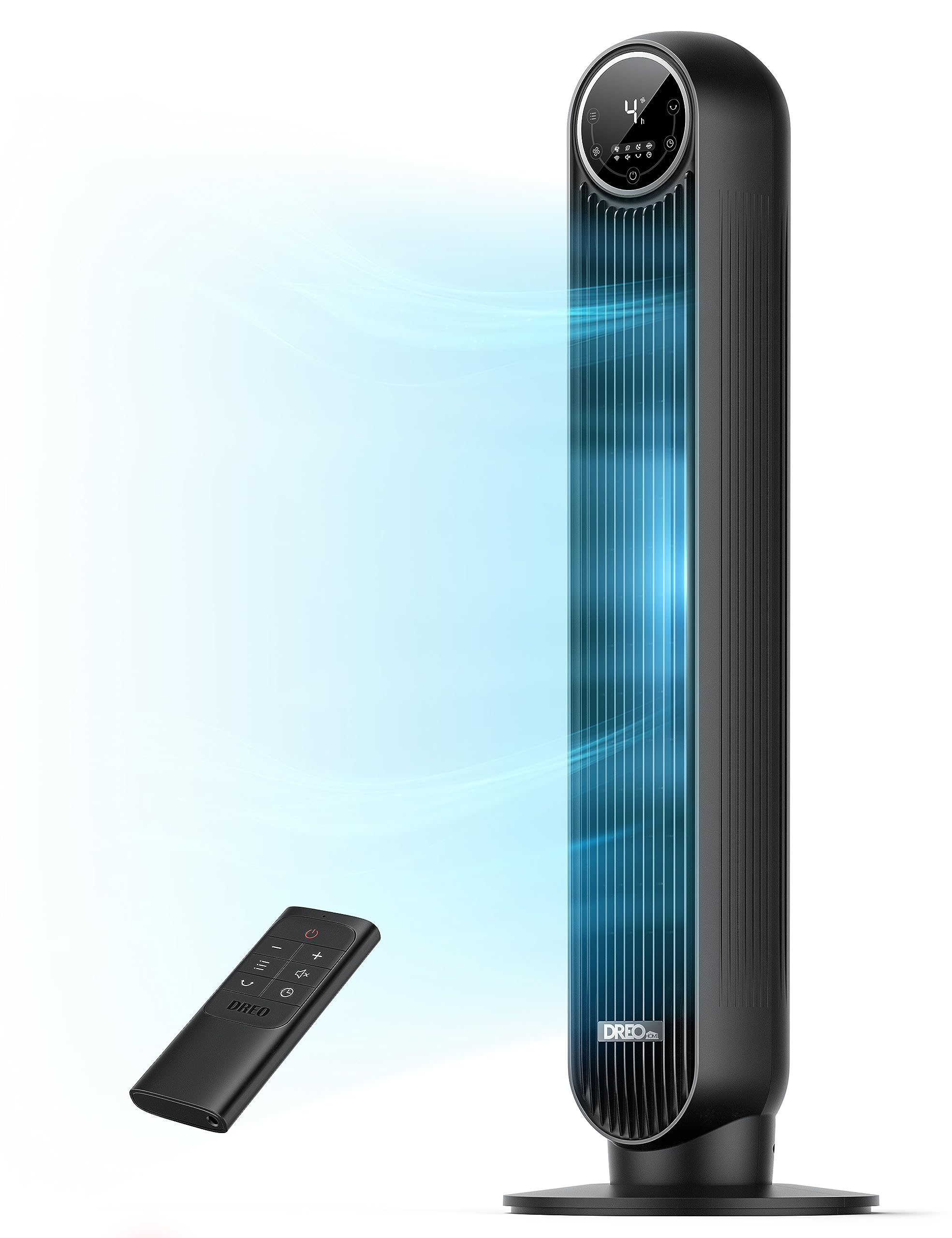 Dreo 20dB Ventilatore a Torre 92 cm, Ventilatore a Colonna Silenzioso per la Camera da Letto, con Telecomando, Potente 7.6 m/s, 4 Modalità, 4 Velocità, Oscillazione a 90°, Timer da 1 a 8 ore, Display