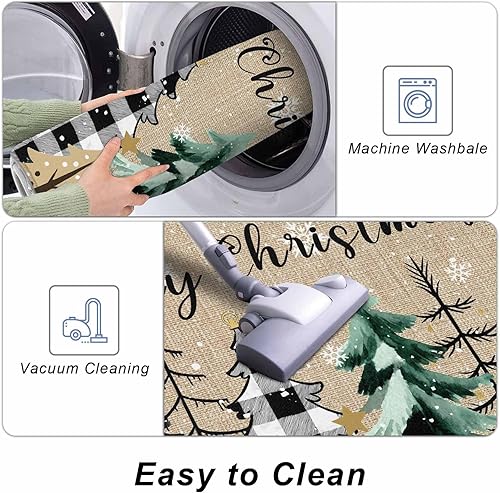 Miniatura 75 de Alfombras de cocina de Navidad absorbentes antideslizantes para piso, árbol de Navidad, muñeco de nieve y copo de nieve, alfombras y tapetes