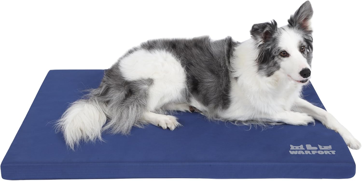 Durable Outdoor Dog Bed, Indoor cat Bed Anti Mild Bite Crate Mat, Stable Kennel Pad with Removable Fully Waterproof Cover (Blue, Small(23x17x1.5in))