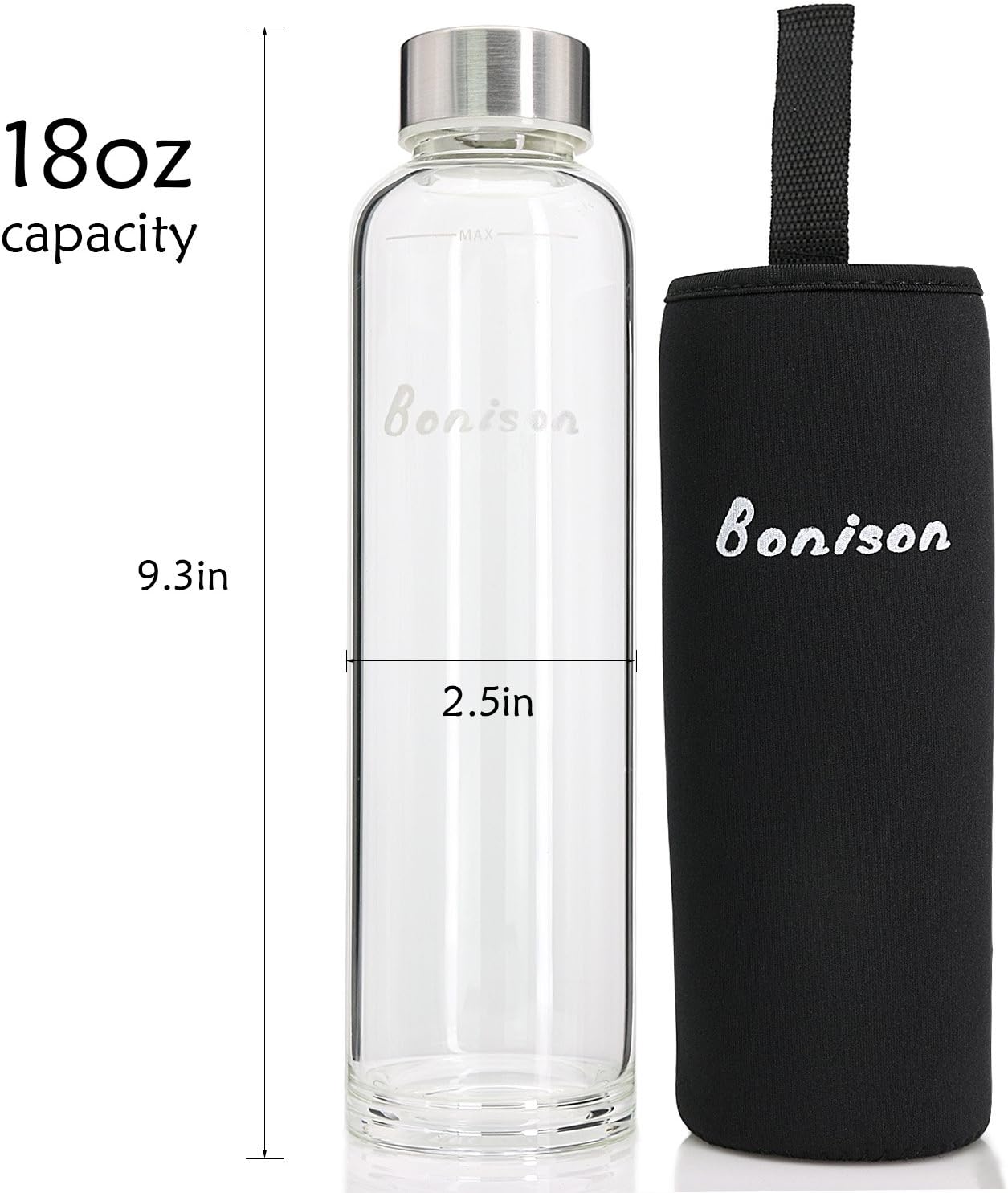 Newest 18 Oz Glass bottle Top Level Quality Environmental Borosilicate Glass Water Bottle with Colorful Nylon Sleeve,BPA Free,Crysital Clear,Trendy Design