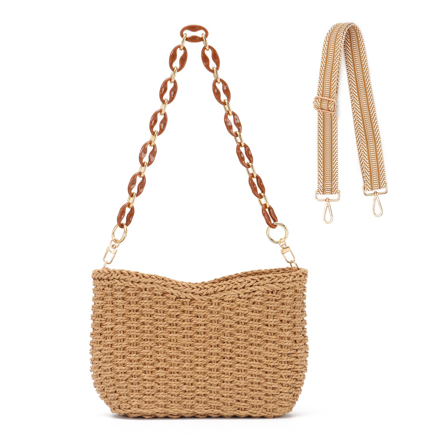 SUKUTU Borsa a Tracolla in paglia Intrecciata per Donne Borsa estiva da Spiaggia Borsetta Crossbody Satchel a Catena