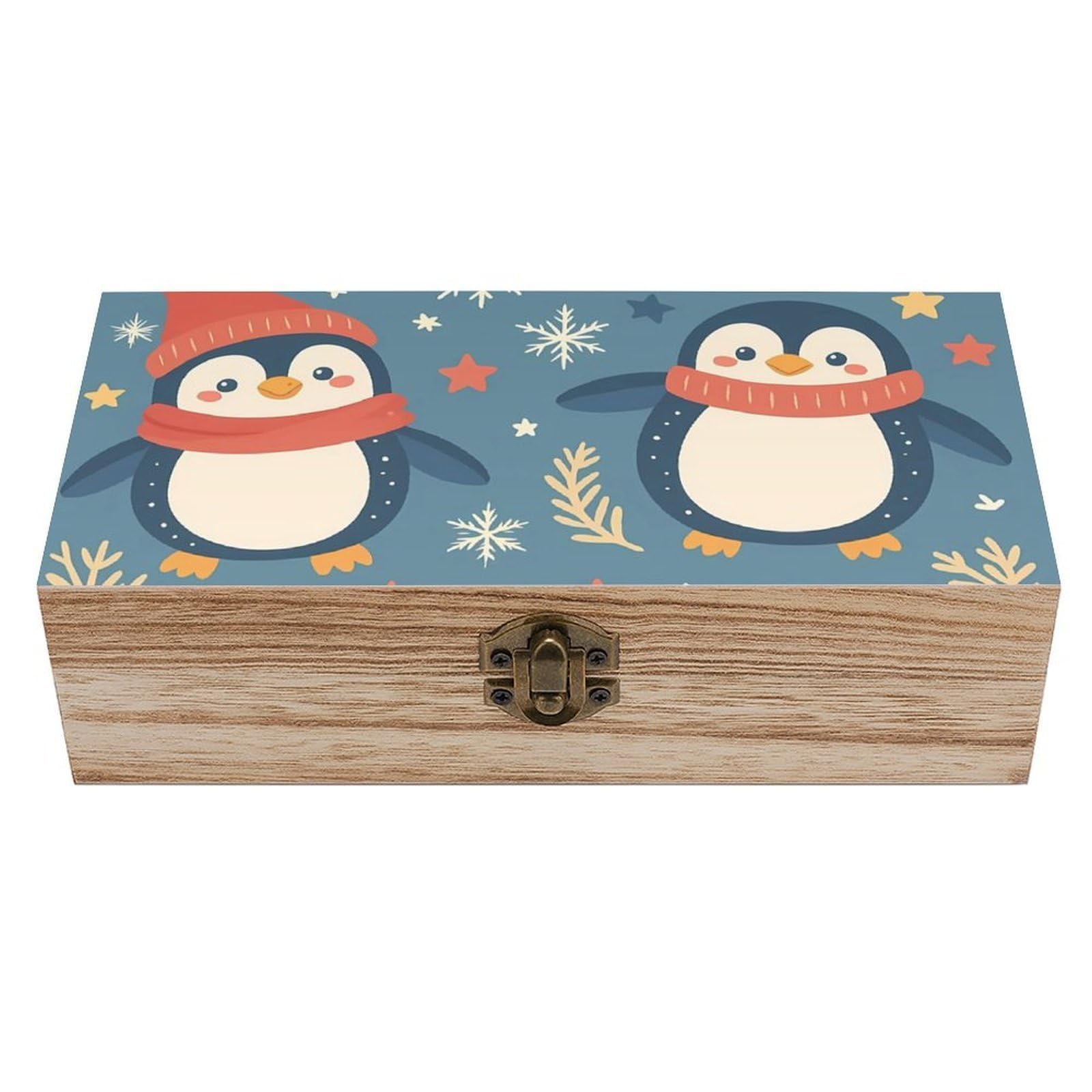 HLBSDM Christmas Penguins Retro Wooden Storage Box Jewelry Art Gift Boxs Decorative Keepsake Boxes