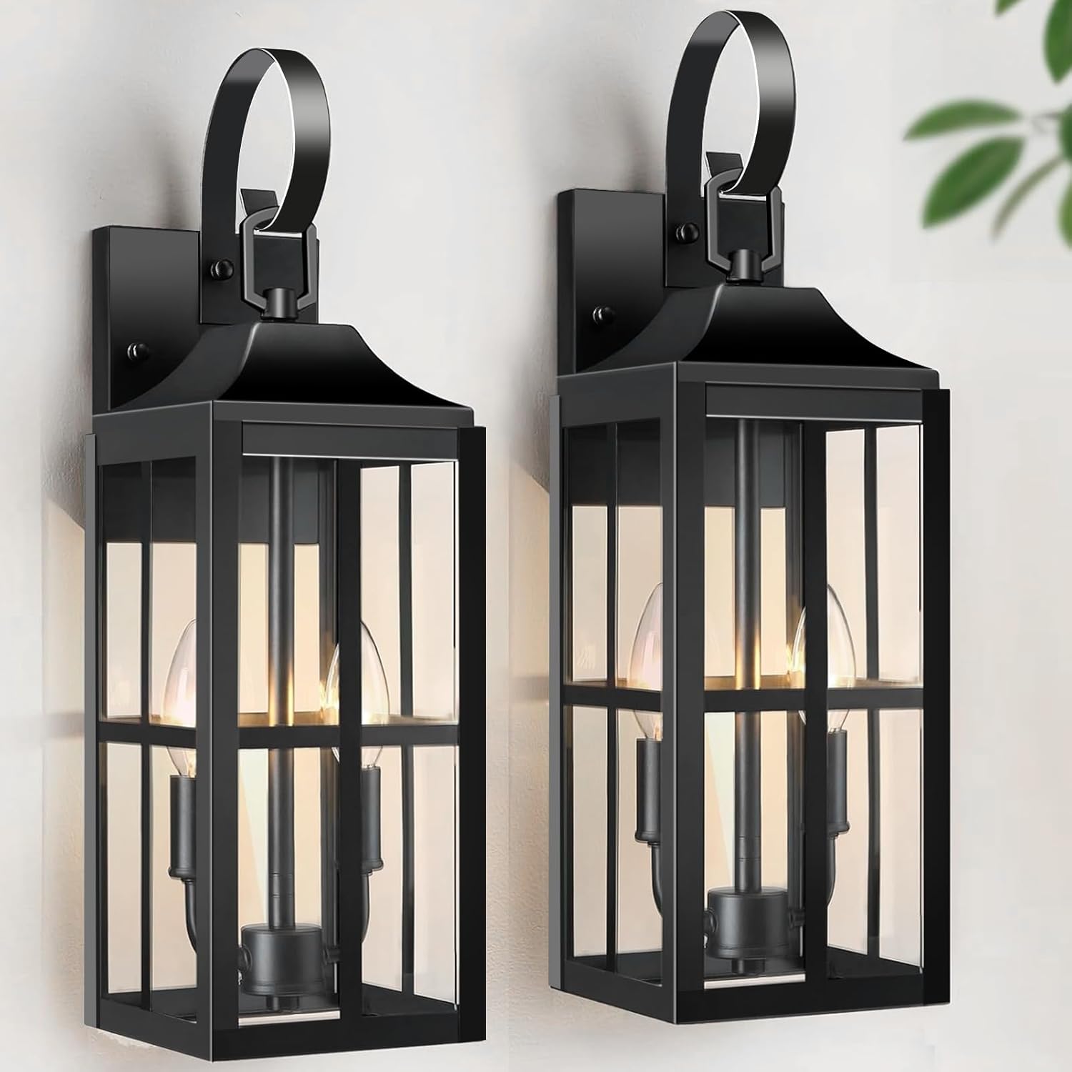Bdrofn 2 Pack 19" Large Outside Modern Wall Sconce Light Fixture, Industrial Porch Light Wall Mount with Glass, Waterproof Farmhouse Exterior Lamp Lighting Bulbs Included