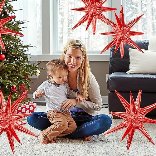 Miniatura 4 de Globos de estrella rojos para decoración de fiesta, 6 conos, explosión, estrella de mylar, globos de aluminio grandes en explosión, suministros de