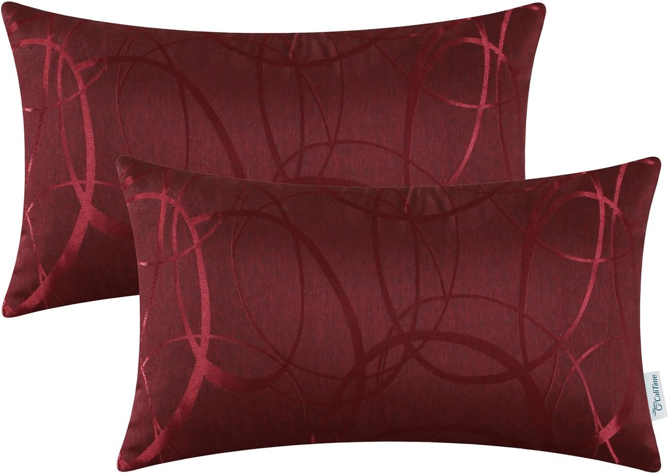 CaliTime Throw Pillow Cases Pack of 2 Modern Shining Dull Contrast Circles Rings Geometric Cushion Covers Shells for Couch Sofa Home Decor 12 X 20 Inches Burgundy