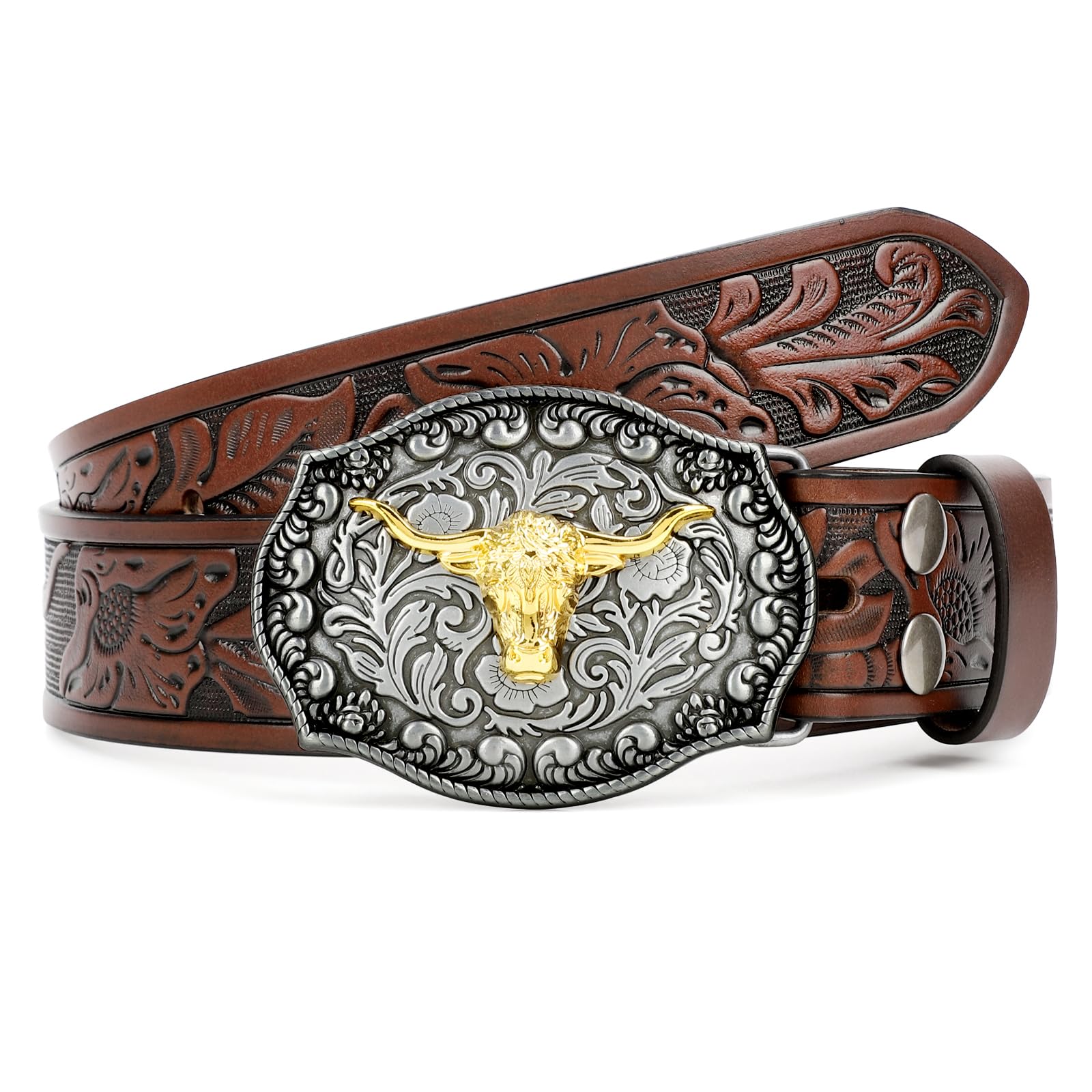 XZQTIVE Western Leder Gürtel für Herren Damen Floral gravier