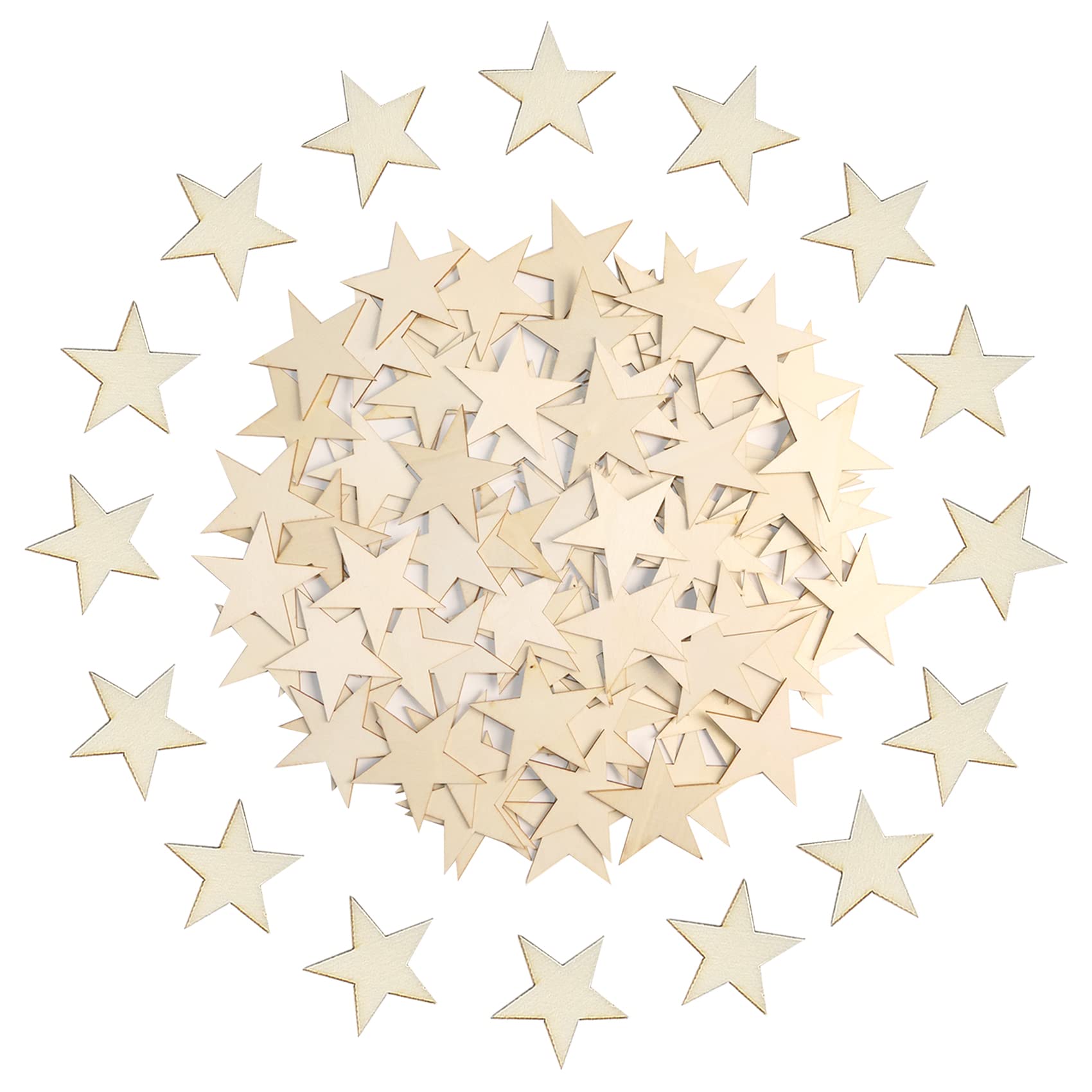 HADDIY 2 Inch Wooden Stars for Crafts,100 Pcs Unfinished Wood Star Cutouts Ornaments for Wooden Flags Making and Art Craft