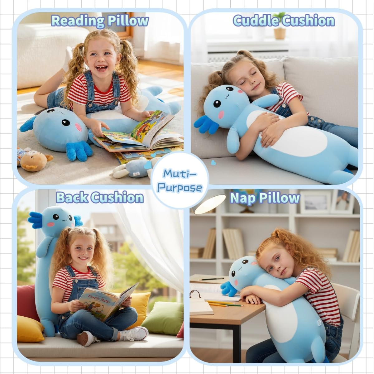Long Axolotl Stuffed Animal Salamander Plush Pillow, Soft Axolotl Plush Toy for Boys Girls Gifts for Christmas (Blue, 65cm/25.59inch) - Image 3