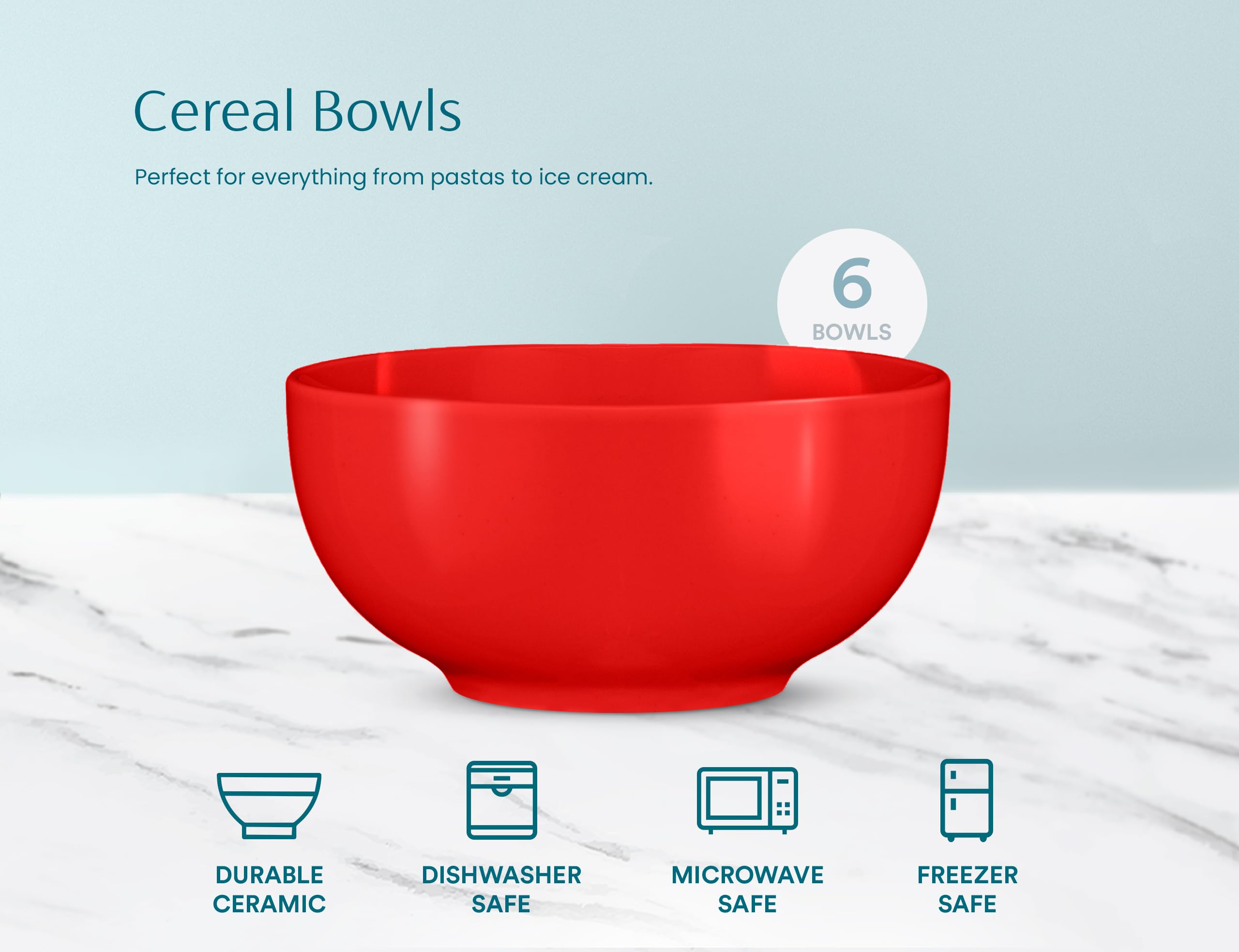 KooK Ceramic Cereal Bowls, Microwave, Dishwasher and Freezer Safe