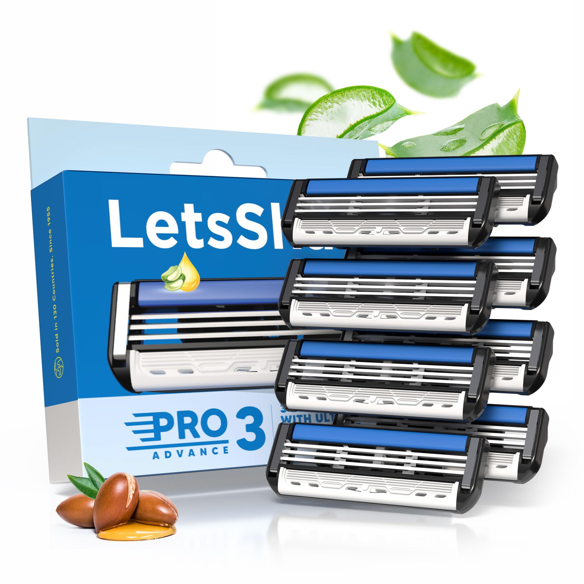LetsShave Pro 3 Advance Shaving Razor Blades Refill (Cartridges), Pack of 8, World's First 3 Blade with Rubber Guard & Open Flow Architecture, Blades for Men