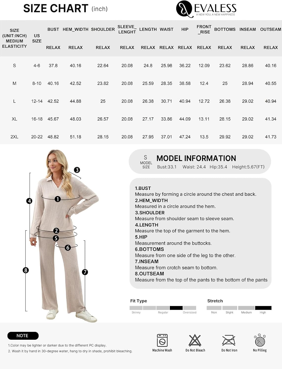 EVALESS Womens Pajama Sets Long Sleeve Sleepwear Matching Drawstring Elastic Pj Pants Ribbed Knit 2 Piece Lounge Set - Image 6