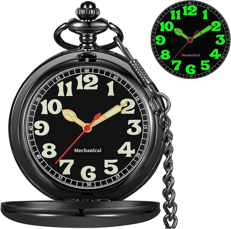 Mens Pocket Watch Skeleton Mechanical Hand Winding Half Hunter Silver Black Golden Case Roman Numerals with Gift Box