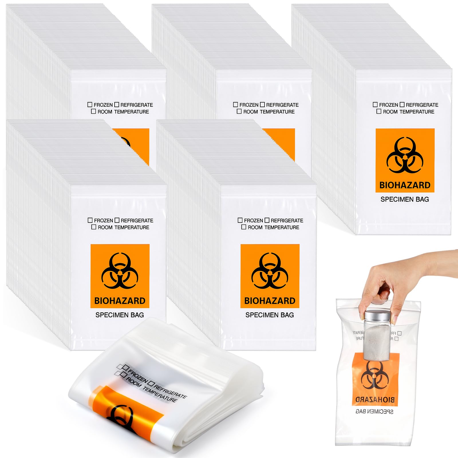 Teenyyou 500 Pcs Orange Biohazard Specimen Bags 6" x 9" Laboratory Sample Bag with Biohazard Logo Top Sealable Suitable for Lab Test Facilities with External Document Bag (6 x 9 Inch)