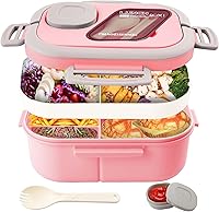 Vista 7 de Lonchera Bento para Adultos, Contenedor de Ensalada Grande de 43oz Tazón de Ensalada, Bandeja Estilo Bento para Ingredientes, Contenedor de Salsa